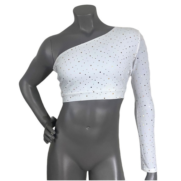 Lucy In The‎ Sky White Gold One Shoulder Crop Top Size Medium - Picture 1 of 5